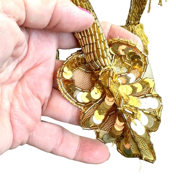 Vintage Heavily Beaded Sequined Lace Gold Tone Frilly Shrug Wrap - Picture 7 of 15